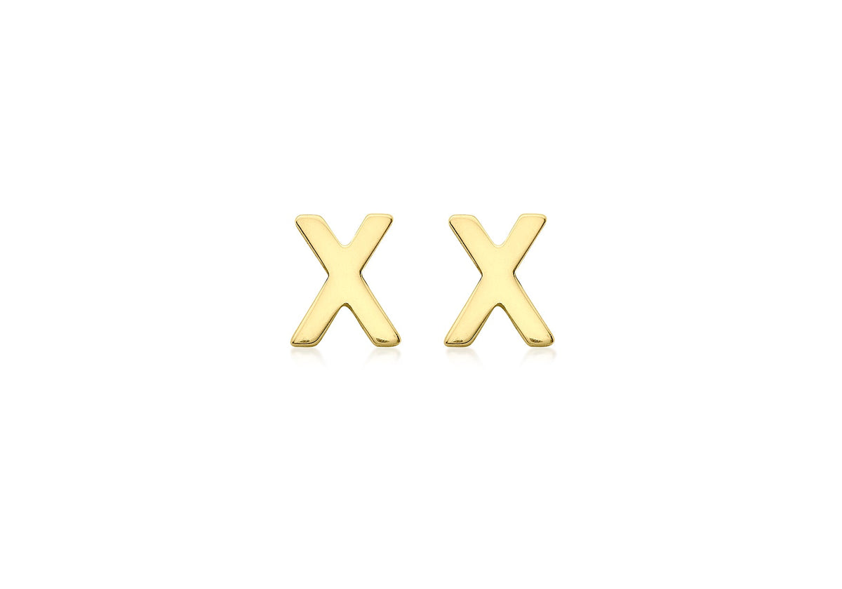 9ct Yellow Gold Mini Initial X Stud Earrings