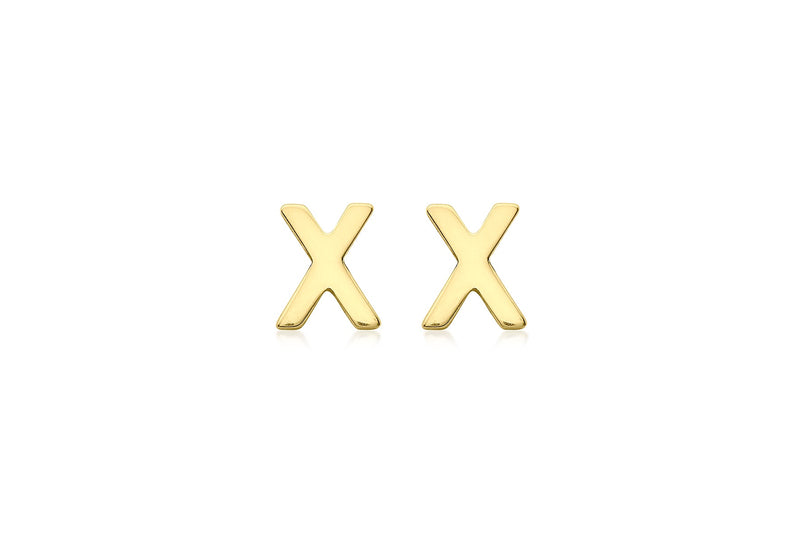 9ct Yellow Gold Mini Initial X Stud Earrings