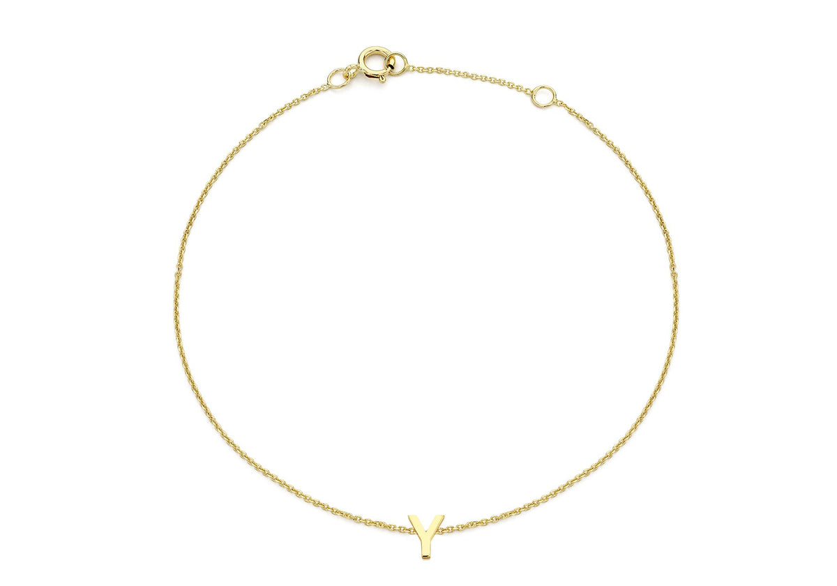 9ct Yellow Gold Mini Initial Y Adjustable Bracelet