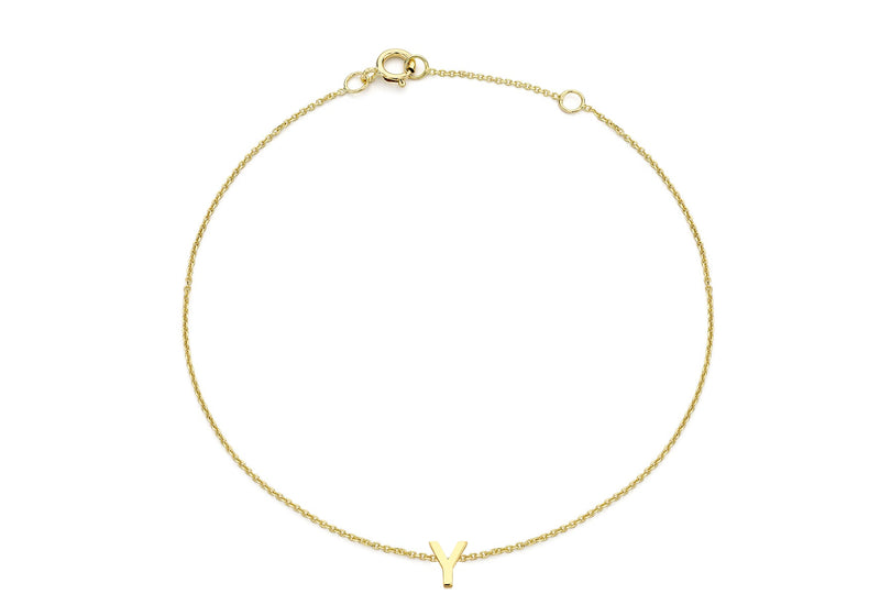 9ct Yellow Gold Mini Initial Y Adjustable Bracelet