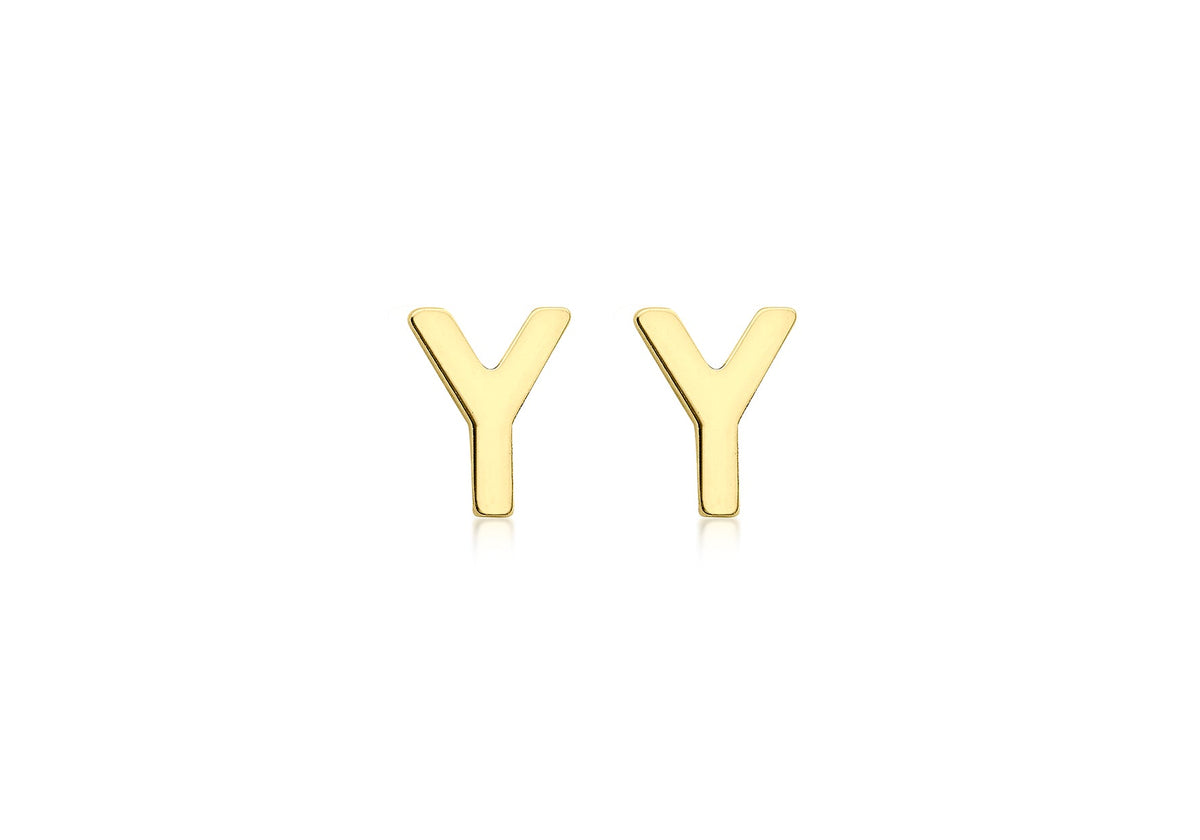 9ct Yellow Gold Mini Initial Y Stud Earrings