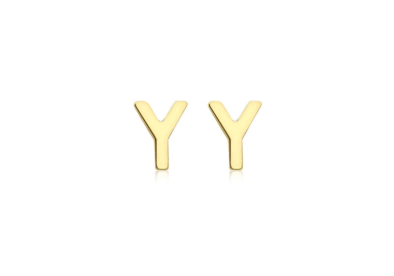 9ct Yellow Gold Mini Initial Y Stud Earrings