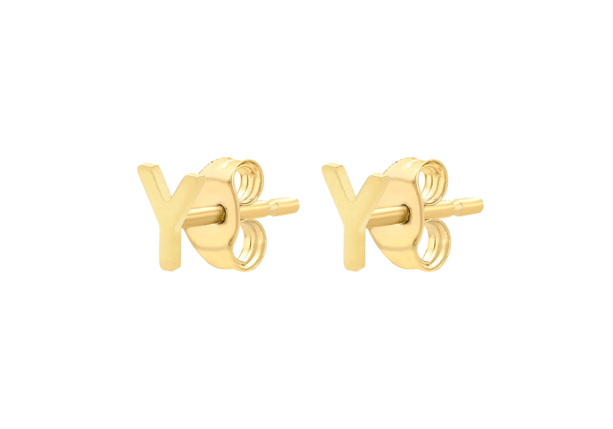 9ct Yellow Gold Mini Initial Y Stud Earrings — side