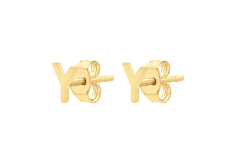9ct Yellow Gold Mini Initial Y Stud Earrings — side