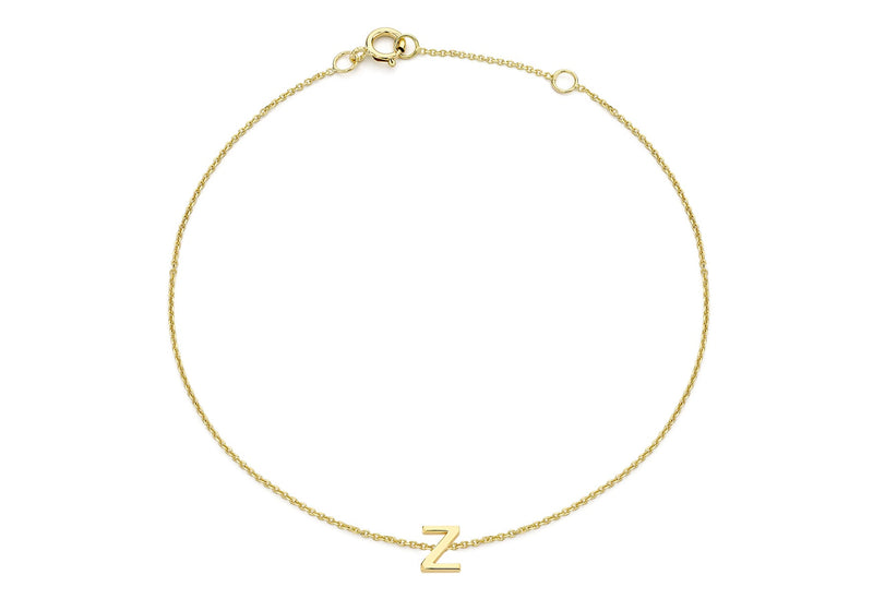 9ct Yellow Gold Mini Initial Z Adjustable Bracelet