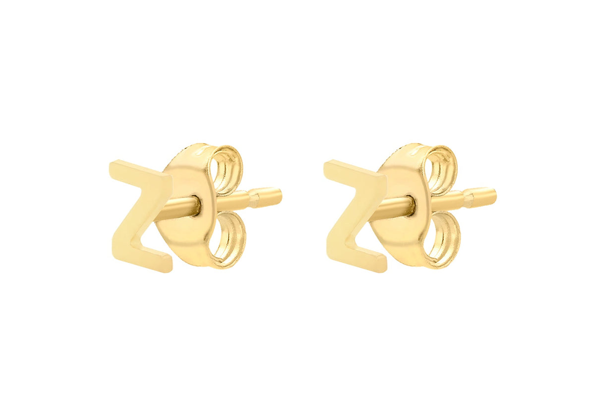 9ct Yellow Gold Mini Initial Z Stud Earrings — side