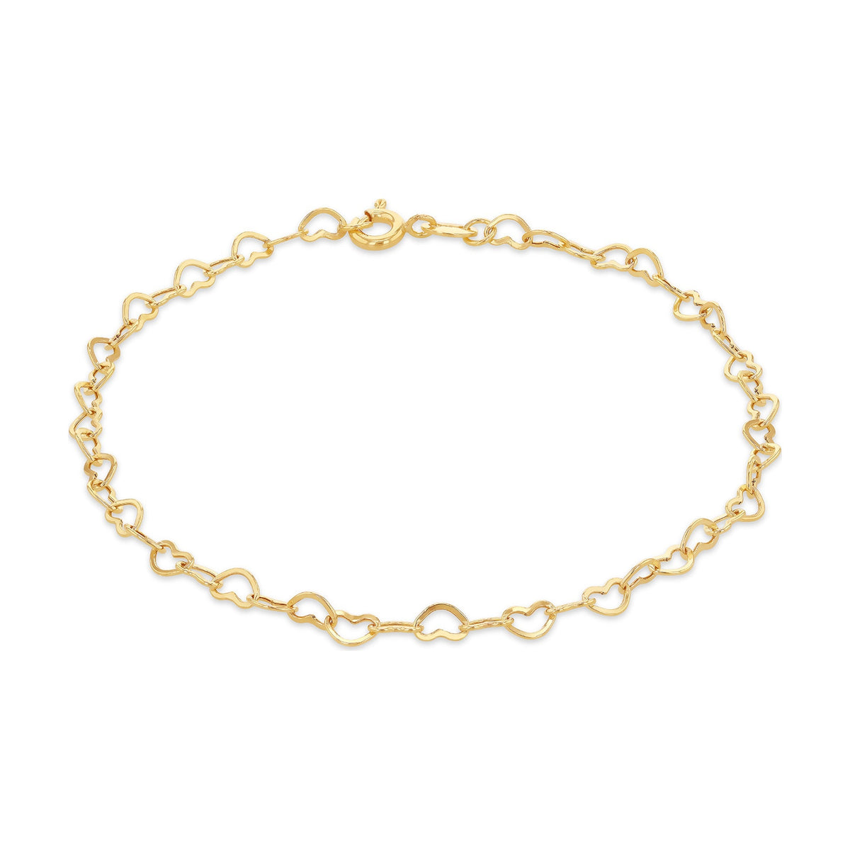 9ct Yellow Gold Mini Open Heart Link Bracelet