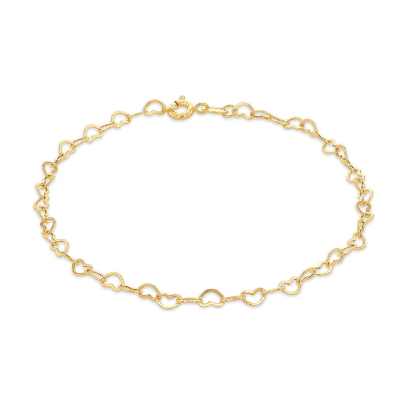 9ct Yellow Gold Mini Open Heart Link Bracelet