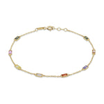 9ct Yellow Gold Multi Colour Cubic Zirconia CZ Baguette Station Bracelet