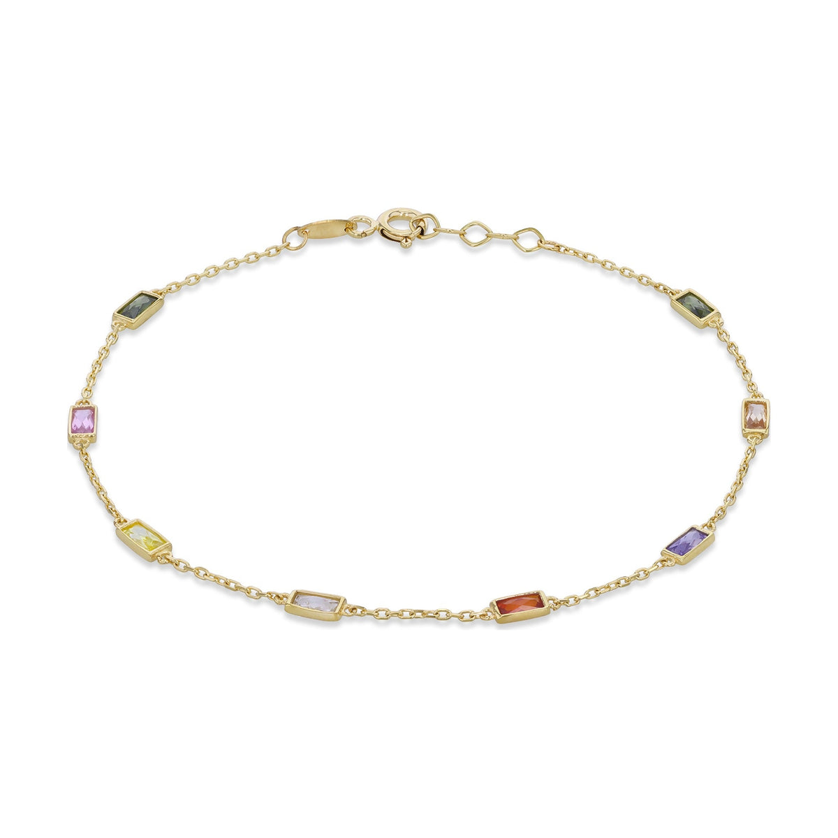 9ct Yellow Gold Multi Colour Cubic Zirconia CZ Baguette Station Bracelet