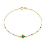 9ct Yellow Gold Natural Malachite Clover and Bead Bracelet