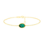9ct Yellow Gold Natural Malachite Oval Bracelet