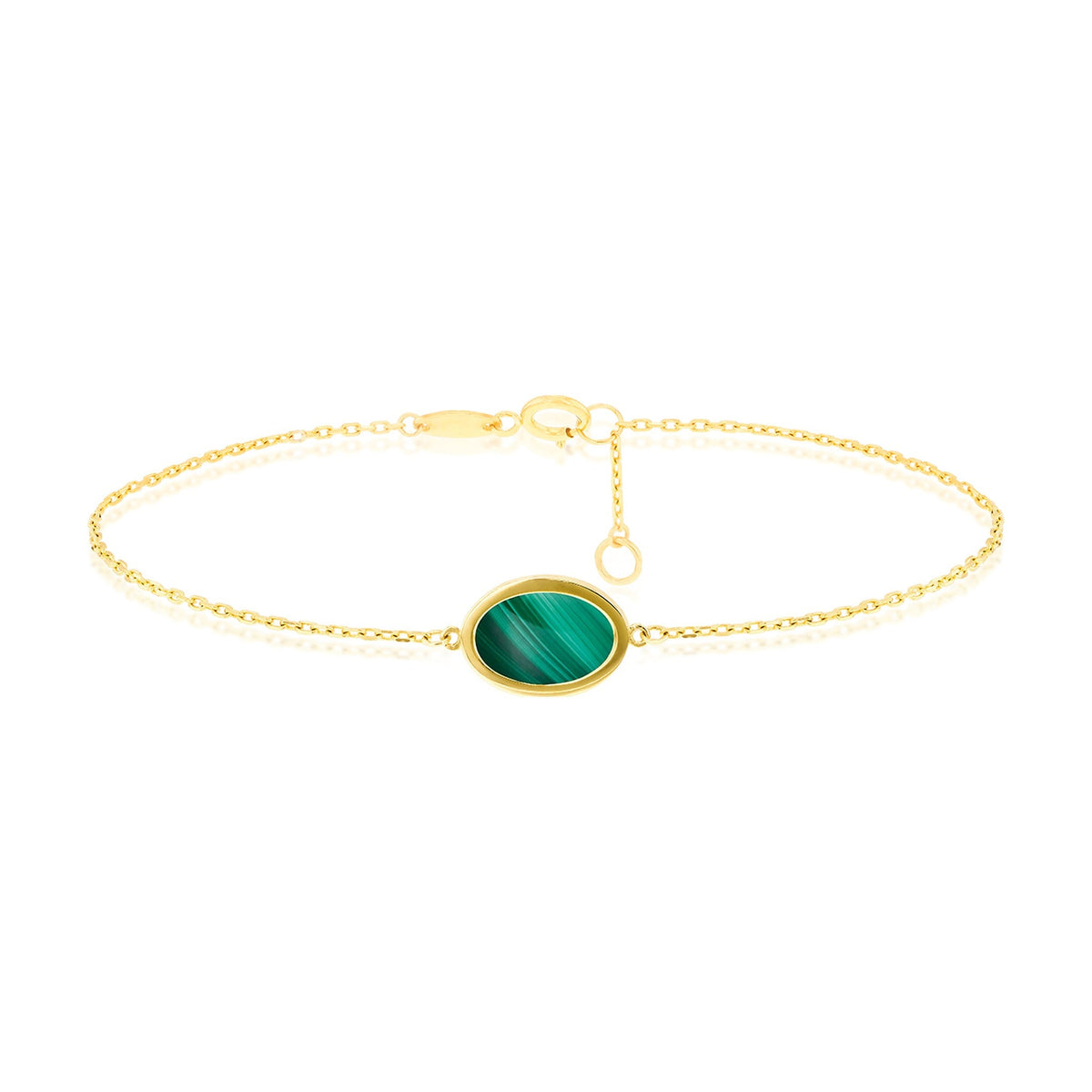9ct Yellow Gold Natural Malachite Oval Bracelet
