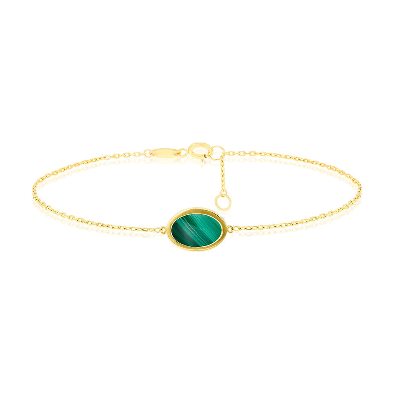 9ct Yellow Gold Natural Malachite Oval Bracelet