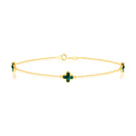 9ct Yellow Gold Natural Malachite Three Clover Station Bracelet