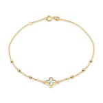 9ct Yellow Gold Natural Mother of Pearl Clover and Bead Bracelet