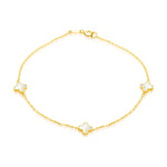 9ct Yellow Gold Natural Mother of Pearl Three Clover Station Bracelet