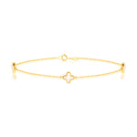 9ct Yellow Gold Natural Mother of Pearl Three Clover Station Bracelet