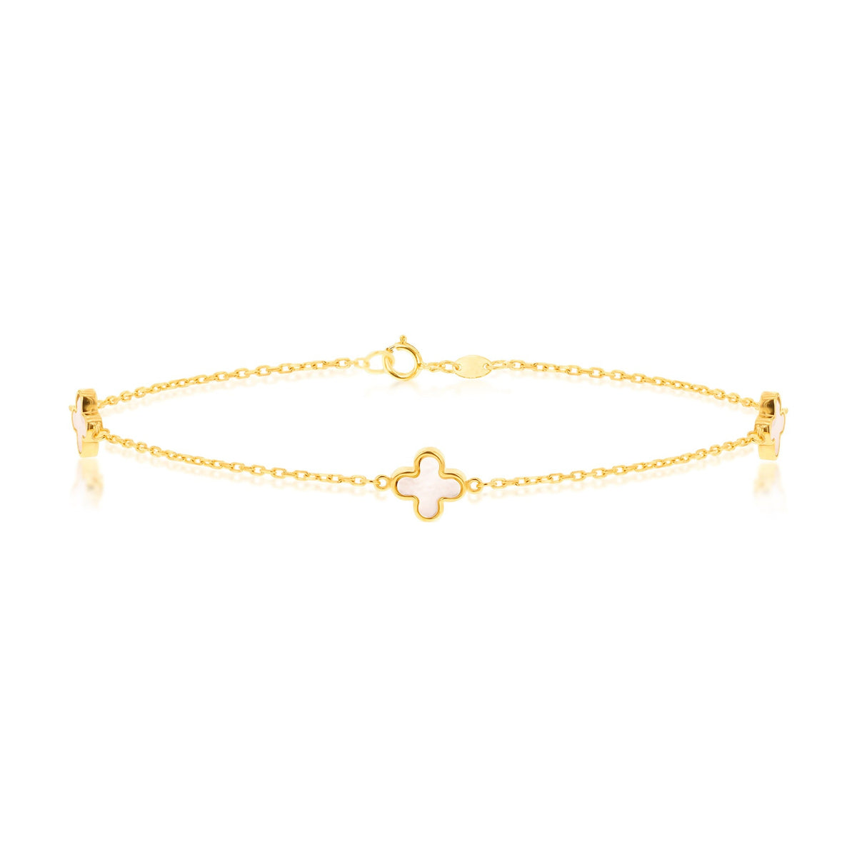 9ct Yellow Gold Natural Mother of Pearl Three Clover Station Bracelet