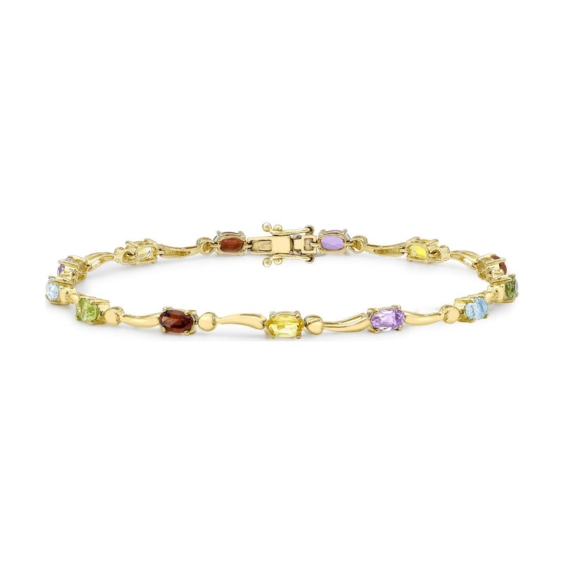 9ct Yellow Gold Natural Multi Gemstone Wave Bracelet