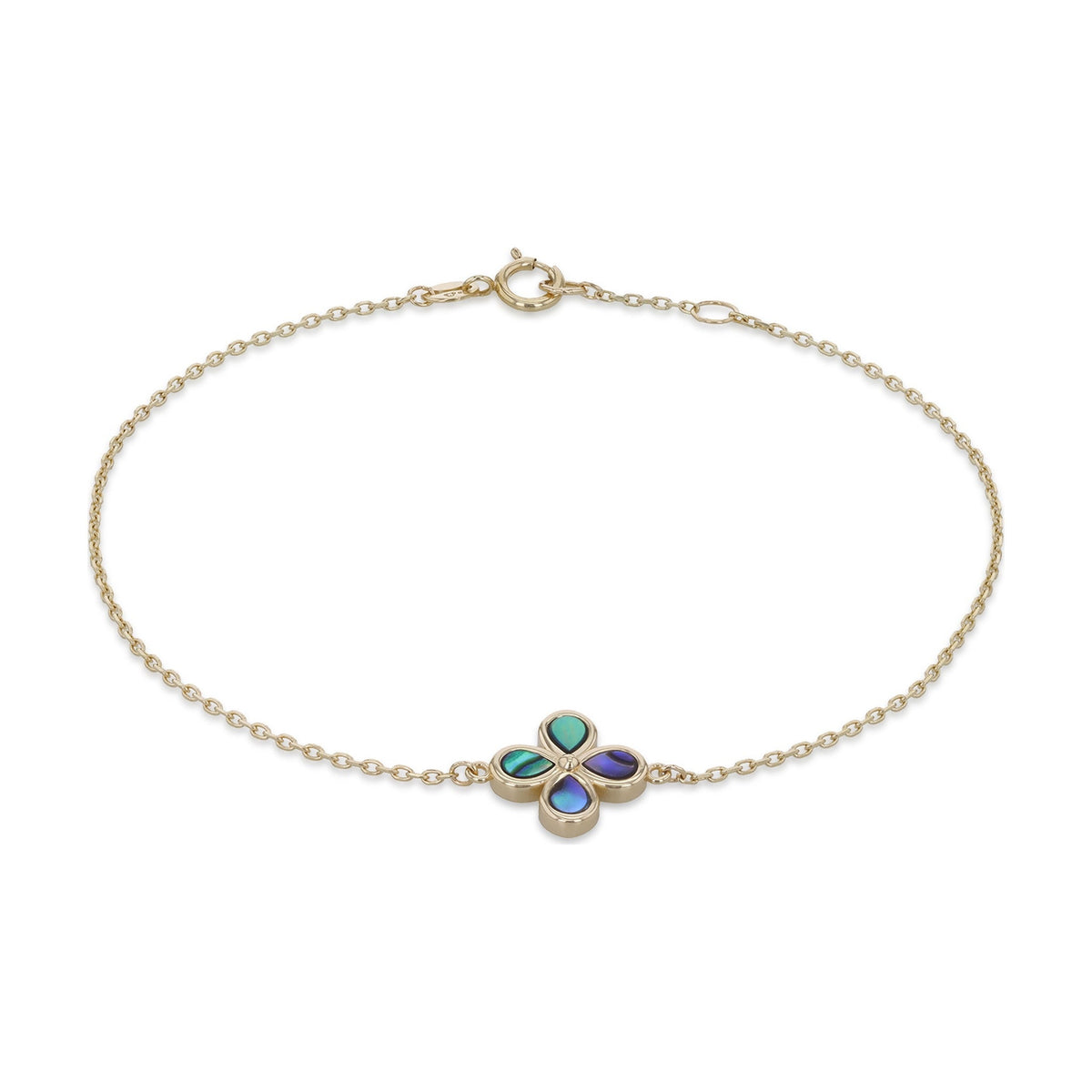 9ct Yellow Gold Natural Paua Shell Clover Bracelet