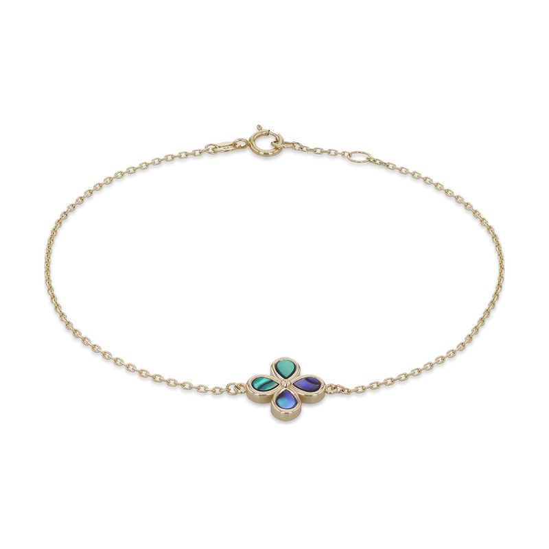 9ct Yellow Gold Natural Paua Shell Clover Bracelet