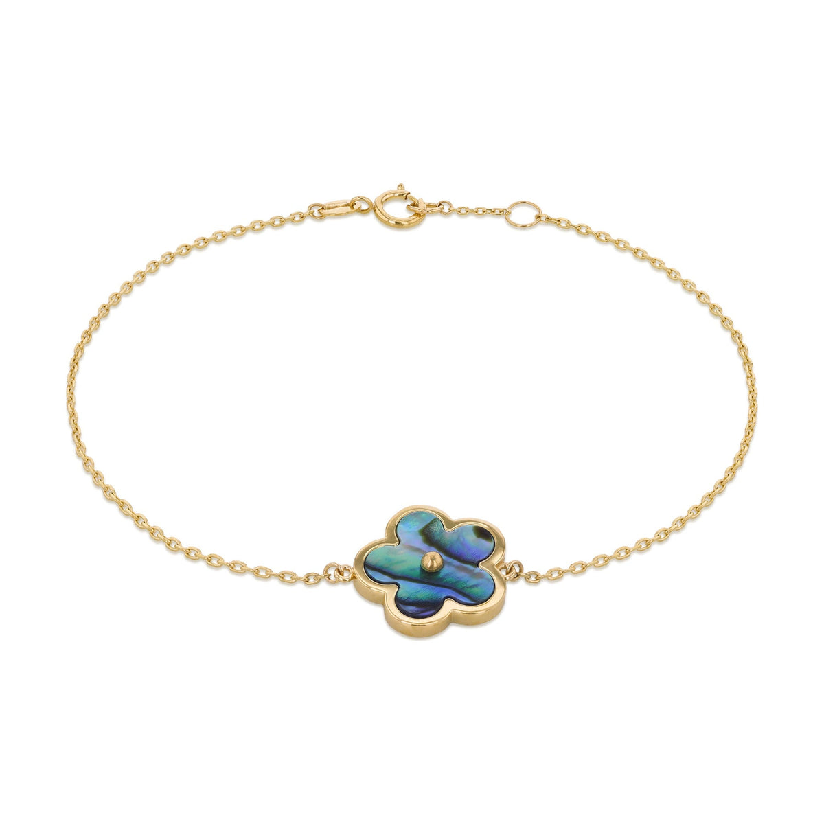 9ct Yellow Gold Natural Paua Shell Flower Bracelet