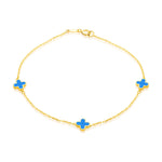 9ct Yellow Gold Natural Turquoise Three Clover Station Bracelet