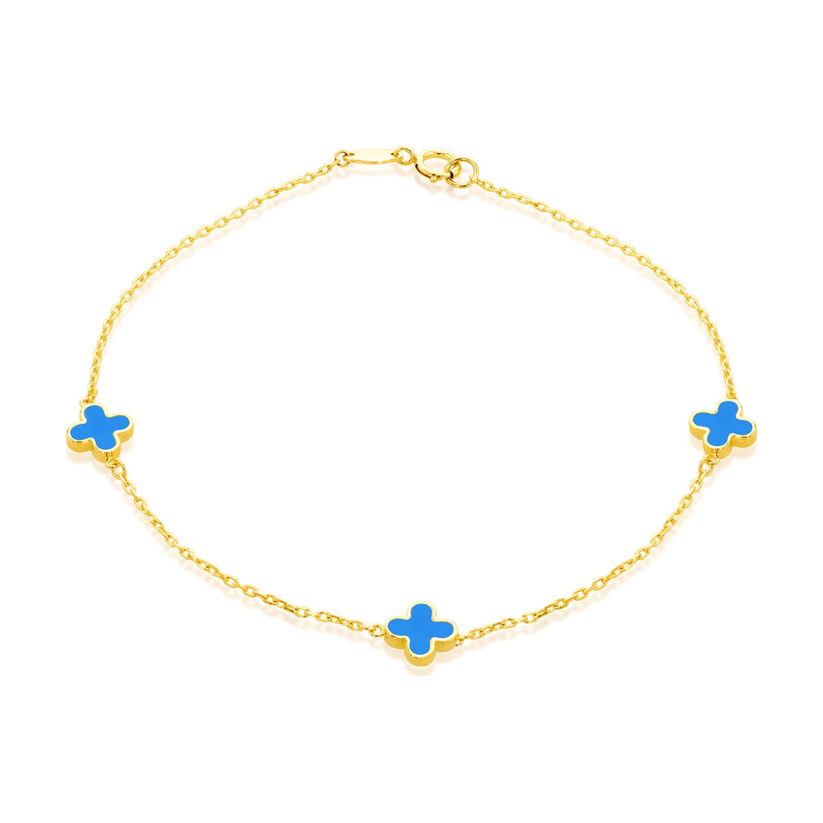 9ct Yellow Gold Natural Turquoise Three Clover Station Bracelet