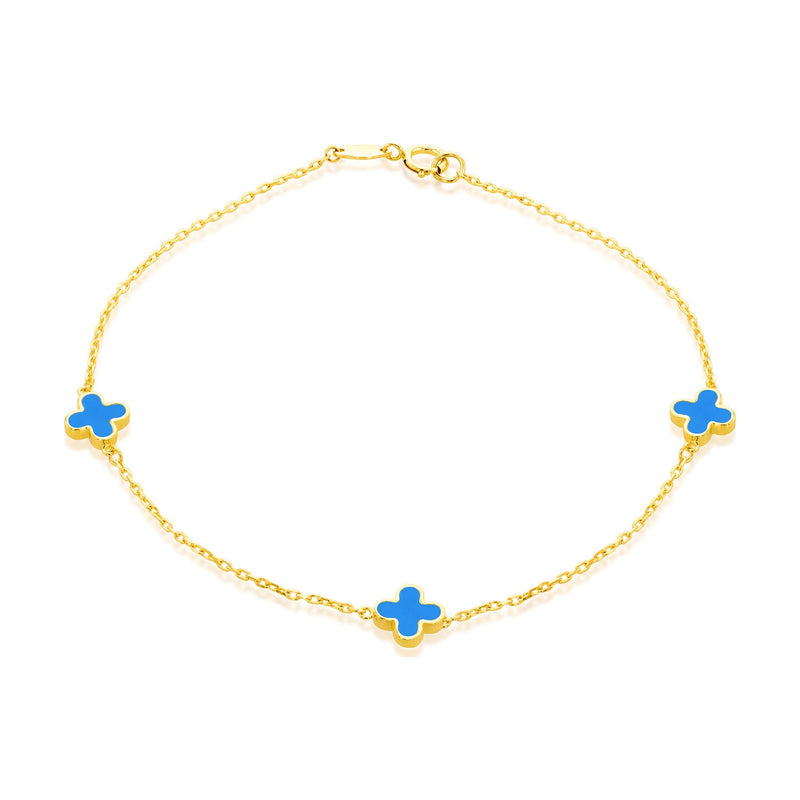 9ct Yellow Gold Natural Turquoise Three Clover Station Bracelet