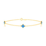 9ct Yellow Gold Natural Turquoise Three Clover Station Bracelet