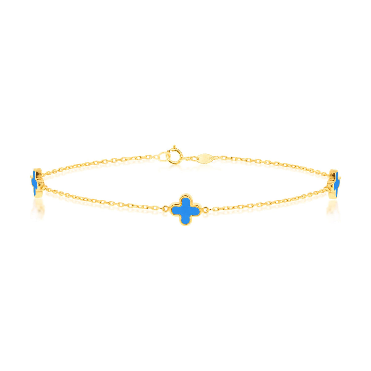 9ct Yellow Gold Natural Turquoise Three Clover Station Bracelet