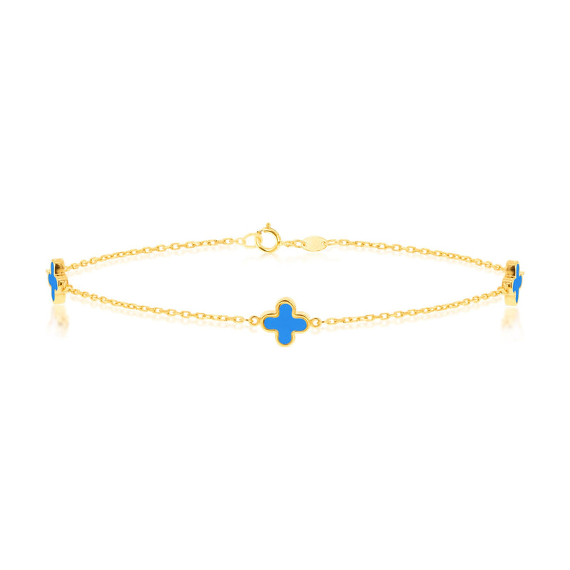 9ct Yellow Gold Natural Turquoise Three Clover Station Bracelet