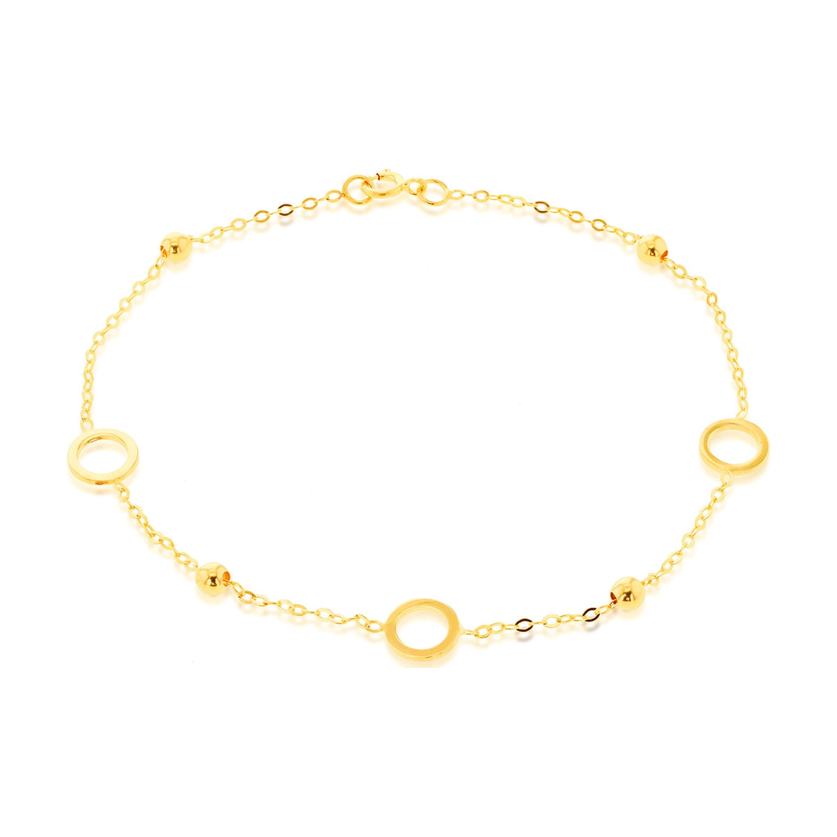 9ct Yellow Gold Open Circle and Bead Station Bracelet