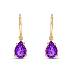 9ct Yellow Gold Pear Shaped Natural Amethyst Claw Hook Drop Earrings