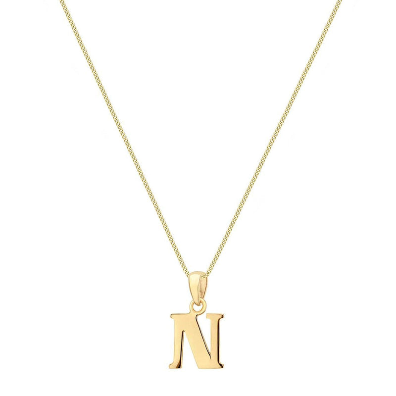 9ct Yellow Gold Serif Initial N Pendant