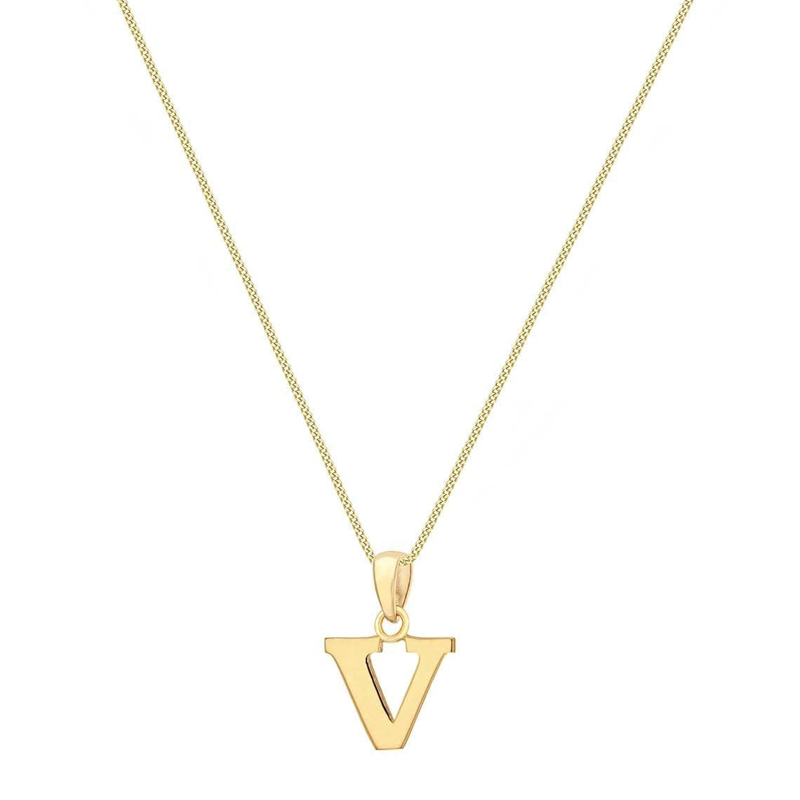 9ct Yellow Gold Serif Initial V Pendant