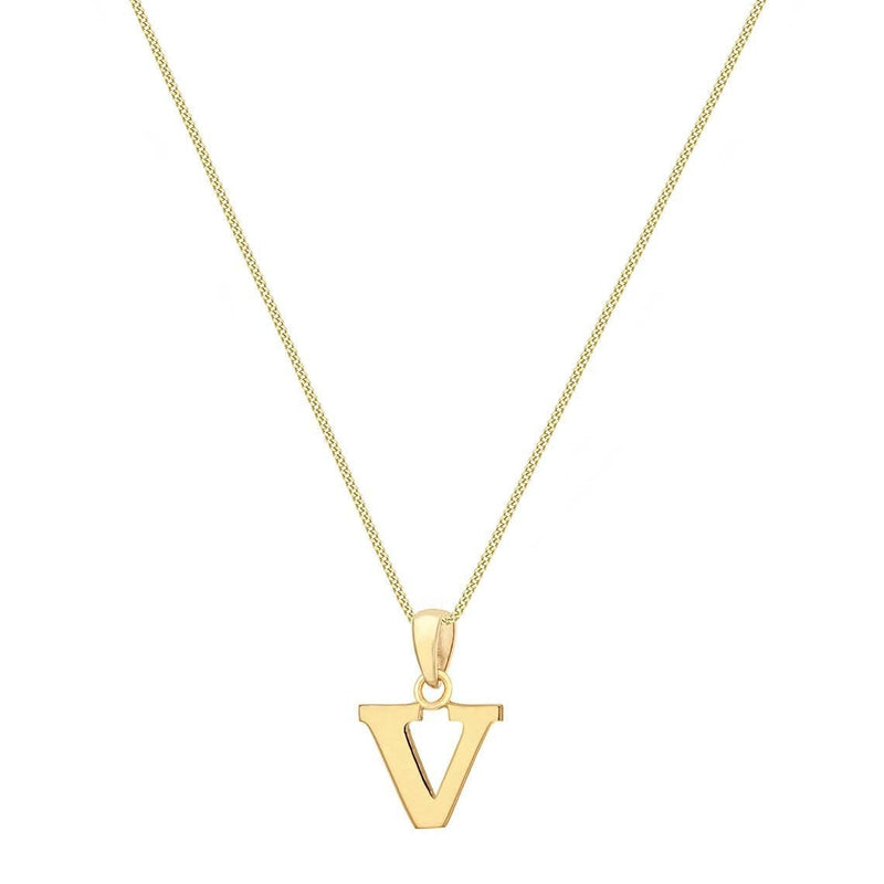 9ct Yellow Gold Serif Initial V Pendant