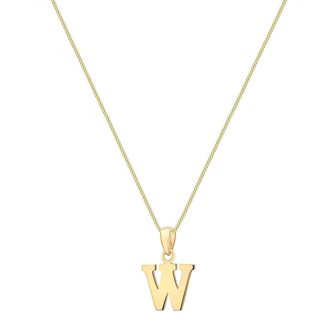 9ct Yellow Gold Serif Initial W Pendant