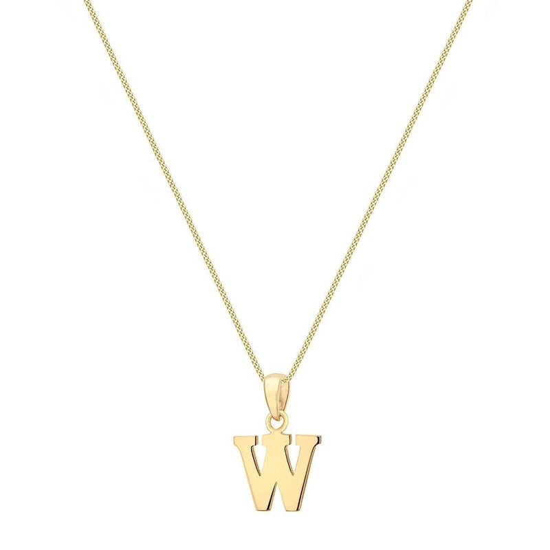 9ct Yellow Gold Serif Initial W Pendant