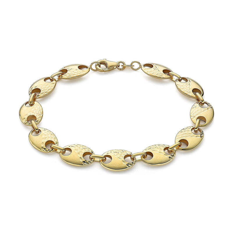 9ct Yellow Gold Puffed Half Diamond Cut Mariner Link Bracelet — 8.5mm
