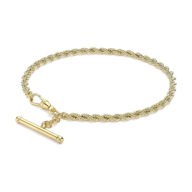 9ct Yellow Gold Rope Albert T-Bar Bracelet — 3.2mm