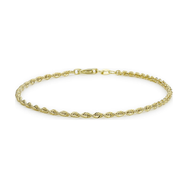 9ct Yellow Gold Rope Chain Bracelet — 2mm