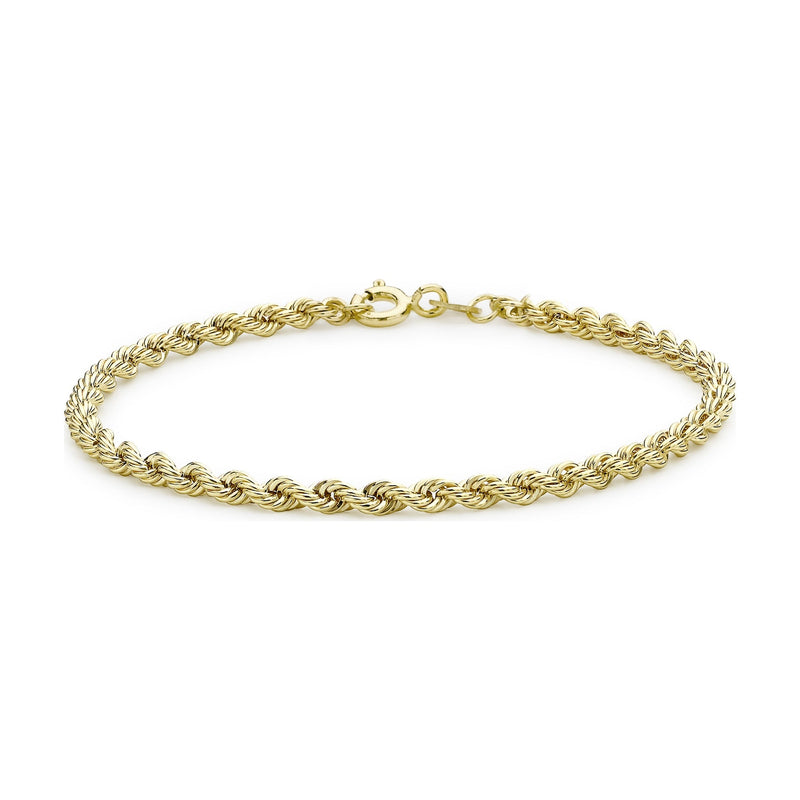 9ct Yellow Gold Rope Chain Bracelet — 3.3mm