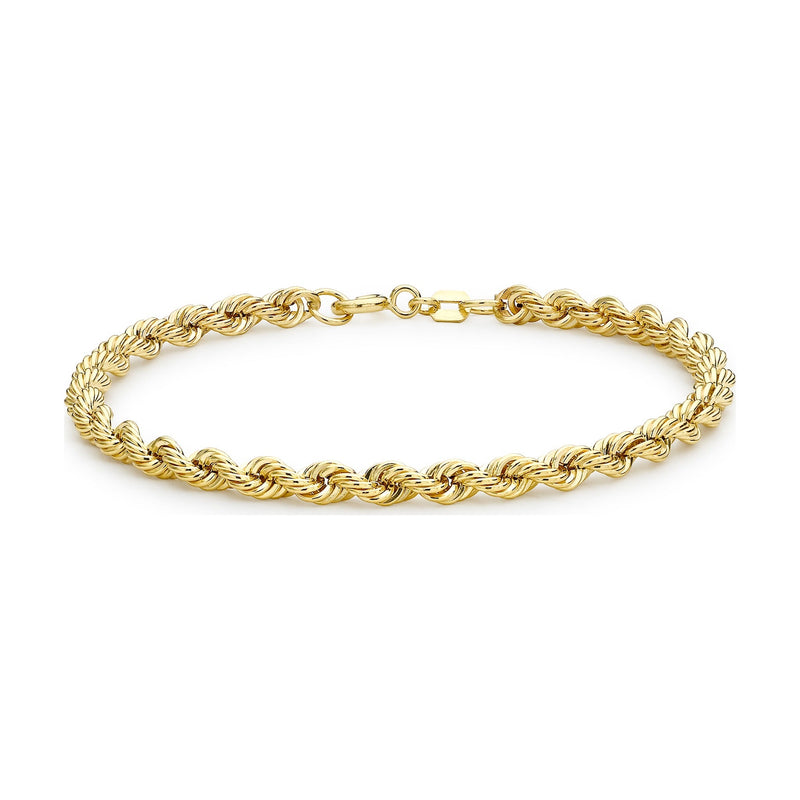 9ct Yellow Gold Rope Chain Bracelet — 4mm