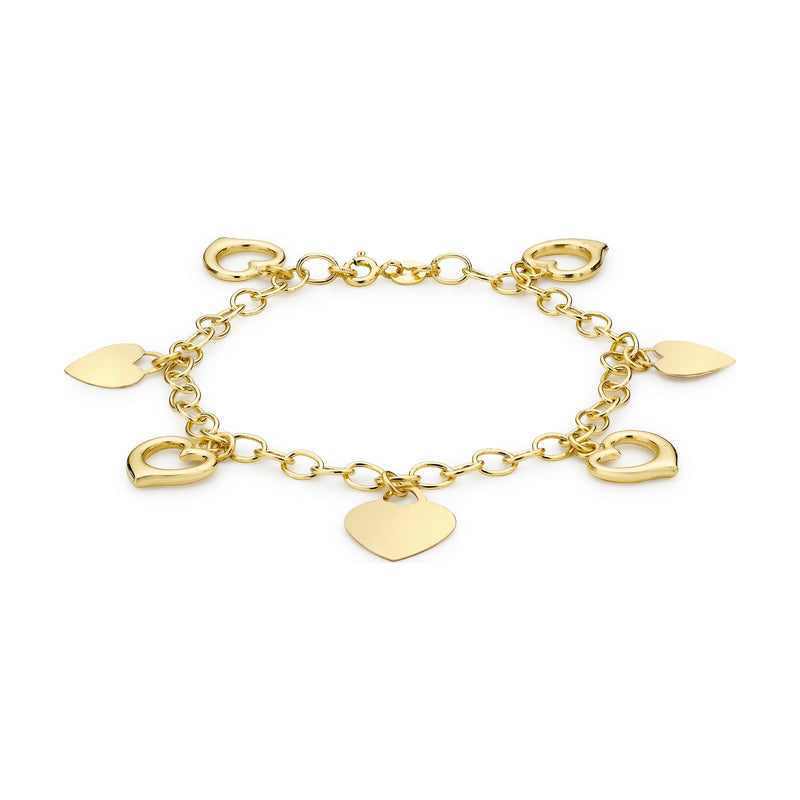 9ct Yellow Gold Seven Heart Charm Bracelet