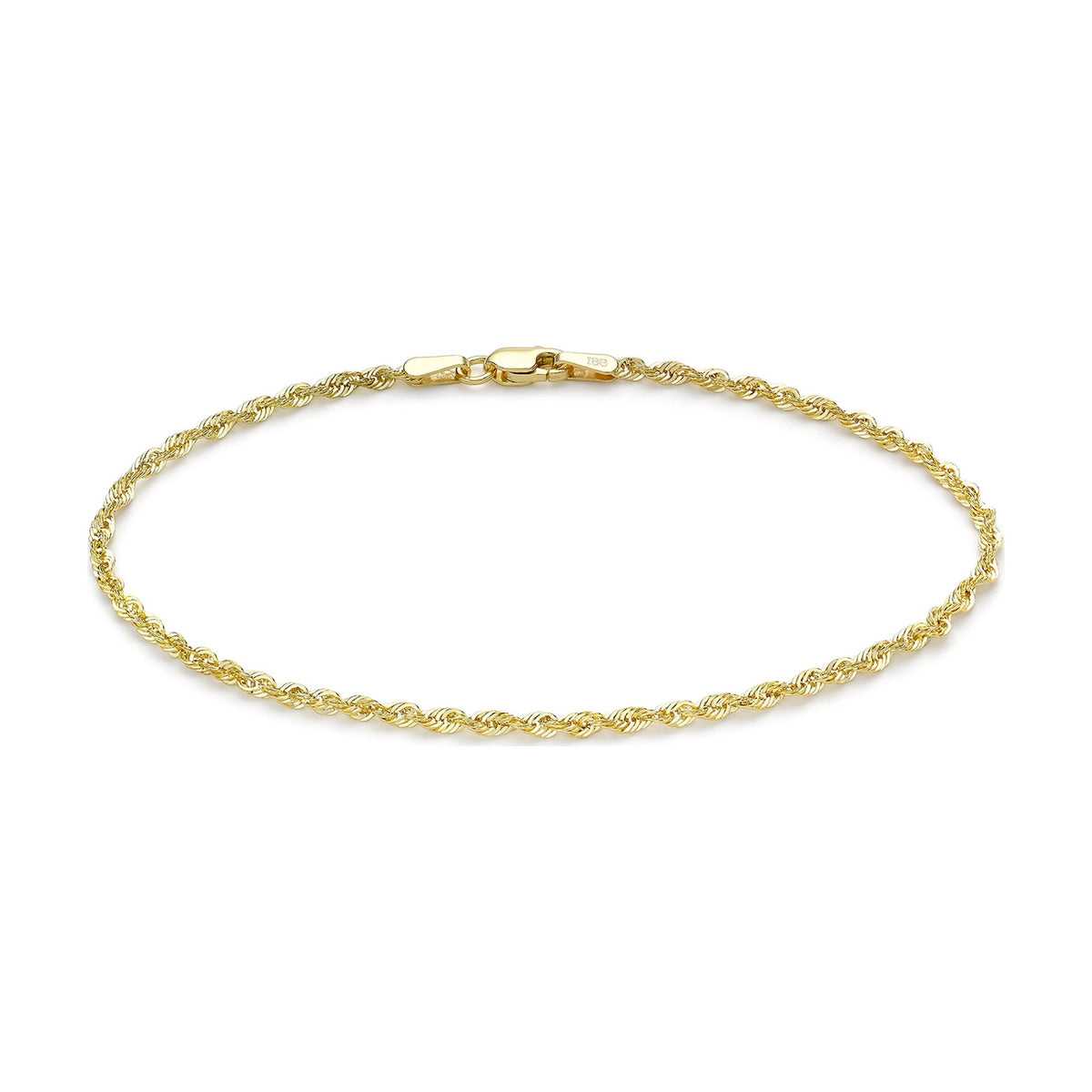 9ct Yellow Gold Sparkle Rope Chain Bracelet — 2mm
