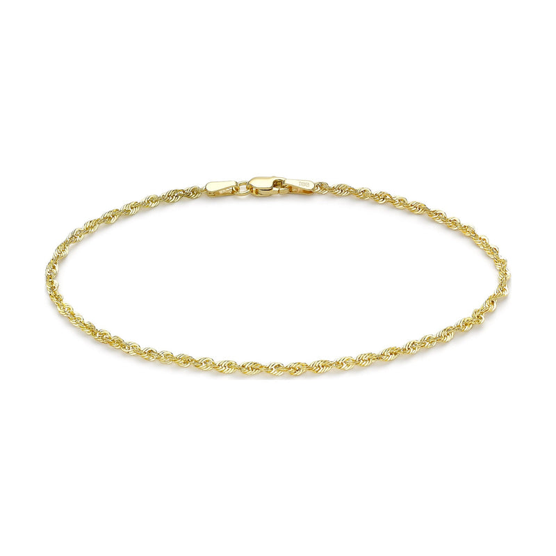 9ct Yellow Gold Sparkle Rope Chain Bracelet — 2mm