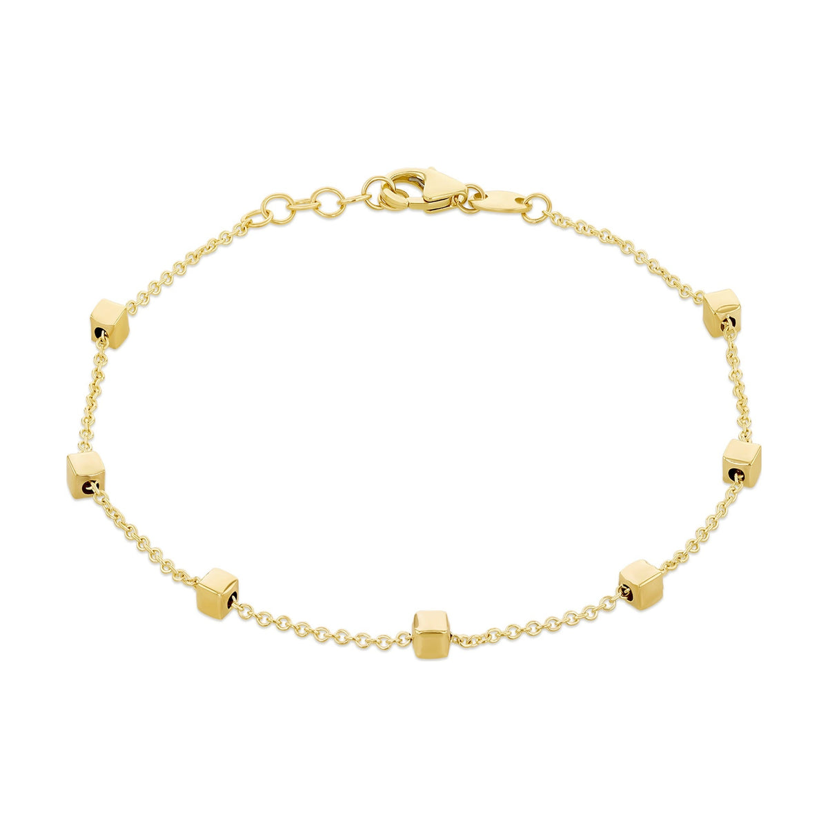 9ct Yellow Gold Square Bead Station Bracelet