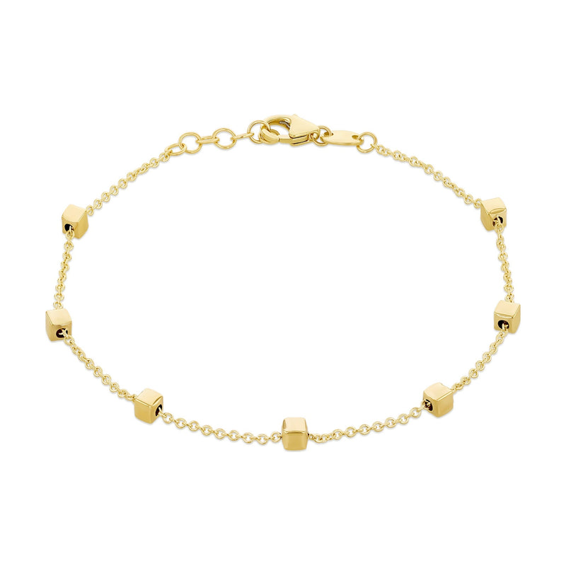 9ct Yellow Gold Square Bead Station Bracelet